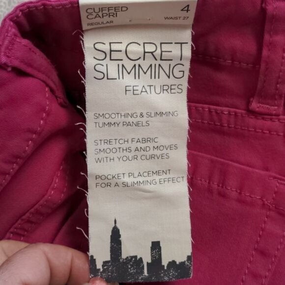 Jones New York Jean Pink Slimming Feature Cuffed Zip Jean Sz 4 Capris w Pockets - Picture 8 of 9